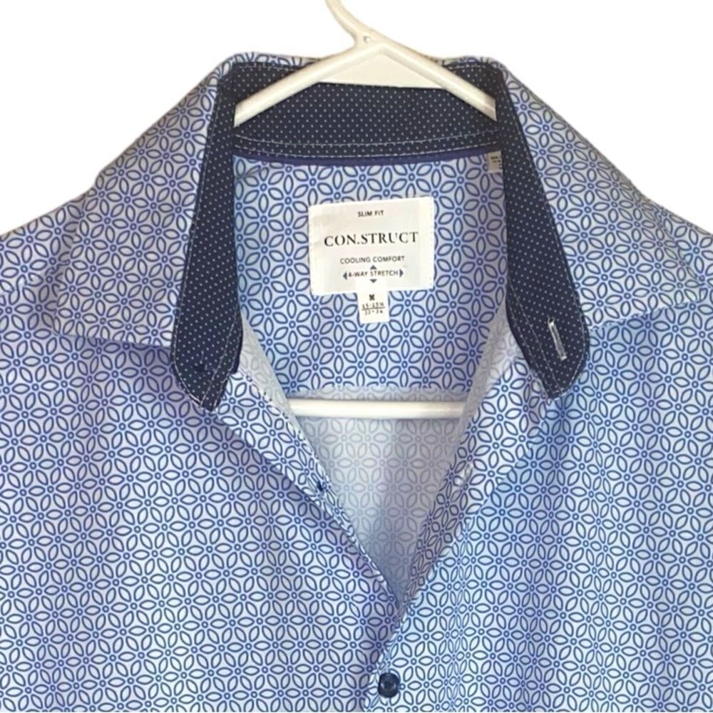 Con.Struct Mens Sz Med Blue White Slim Fit Performance 4-Way Stretch Sport Shirt - Picture 3 of 7